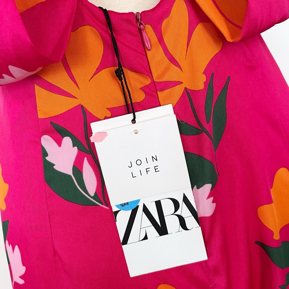 Zara Hot Pink Floral High-Neck Jumpsuit | M - Picture 8 of 10